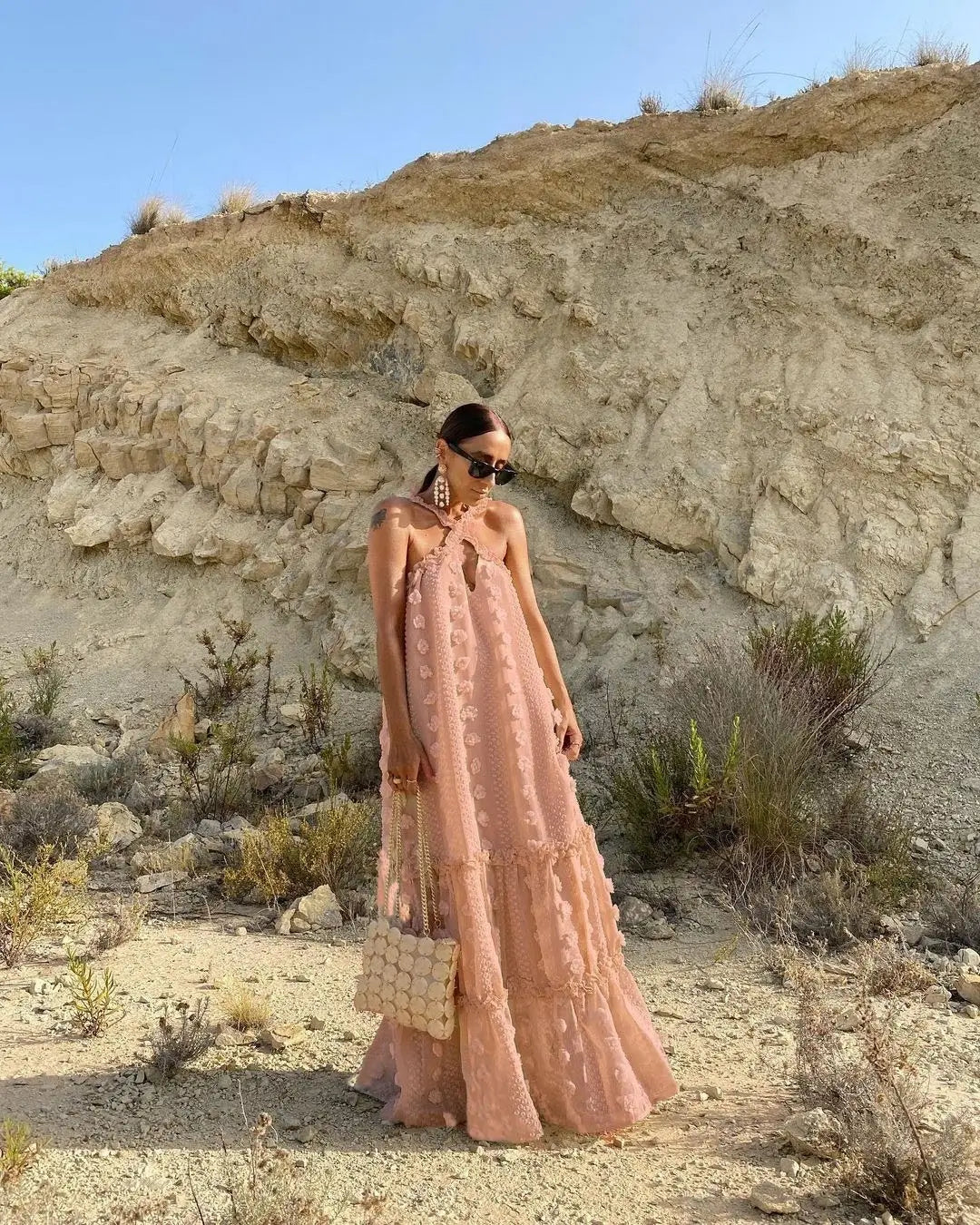 Fifaytech™ Flower Decor Halter Maxi Dress