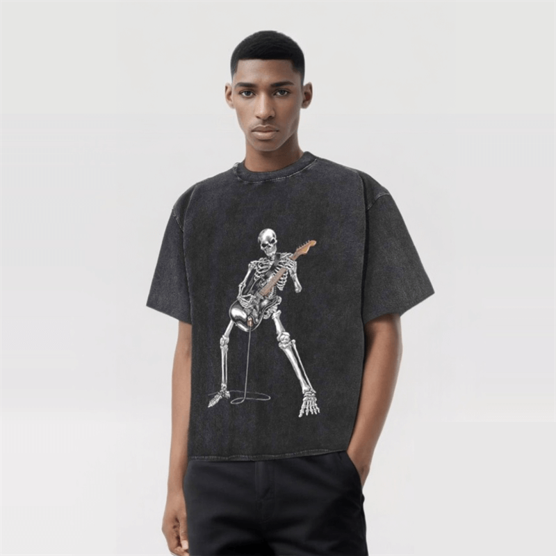 Fifaytech™ Vintage Washed Skeleton Guitar Guy T-shirt