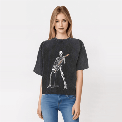 Fifaytech™ Vintage Washed Skeleton Guitar Guy T-shirt