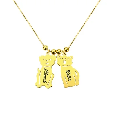 Fifaytech™ Engraved Kids and Cat and Dog Charm Necklace