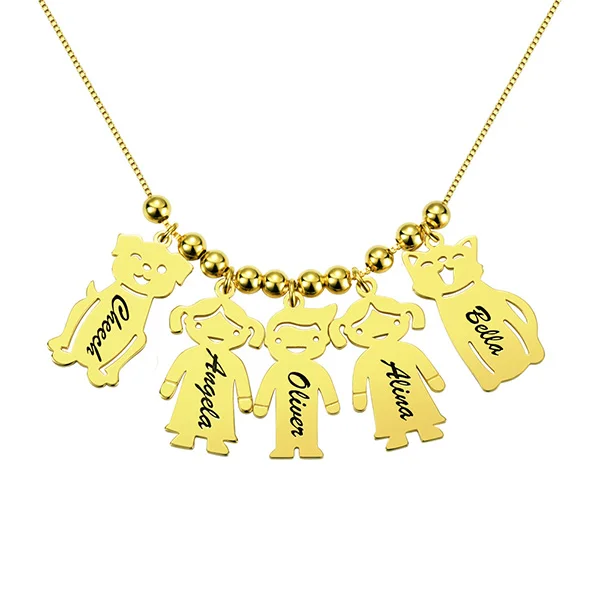 Fifaytech™ Engraved Kids and Cat and Dog Charm Necklace