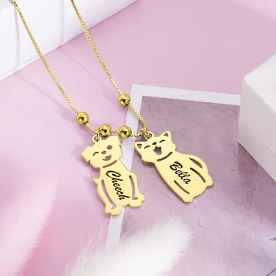 Fifaytech™ Engraved Kids and Cat and Dog Charm Necklace