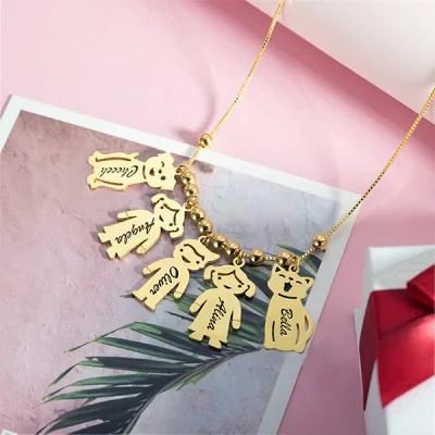 Fifaytech™ Engraved Kids and Cat and Dog Charm Necklace