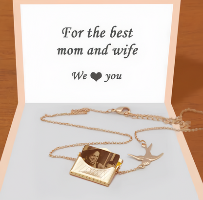 Fifaytech™ Memorial Photo Frame Engraved Message Necklace For Mom