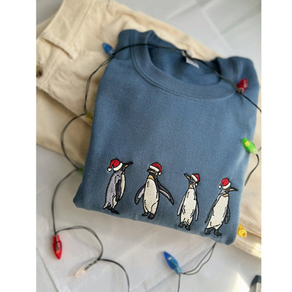 Fifaytech™ Embroidered Santa Hat Penguin Sweatshirt Hoodie