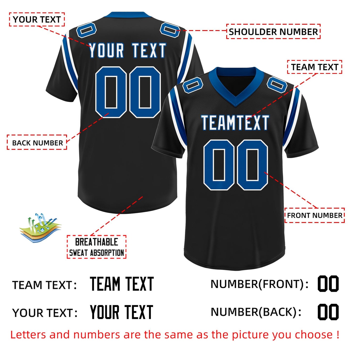 Fifaytech™ Custom Football and Rugby Black Team Jerseys