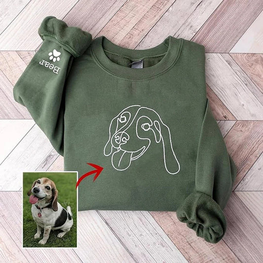 Fifaytech™ Custom Embroidered Hoodie Pet Line Drawing with Pet Portraits