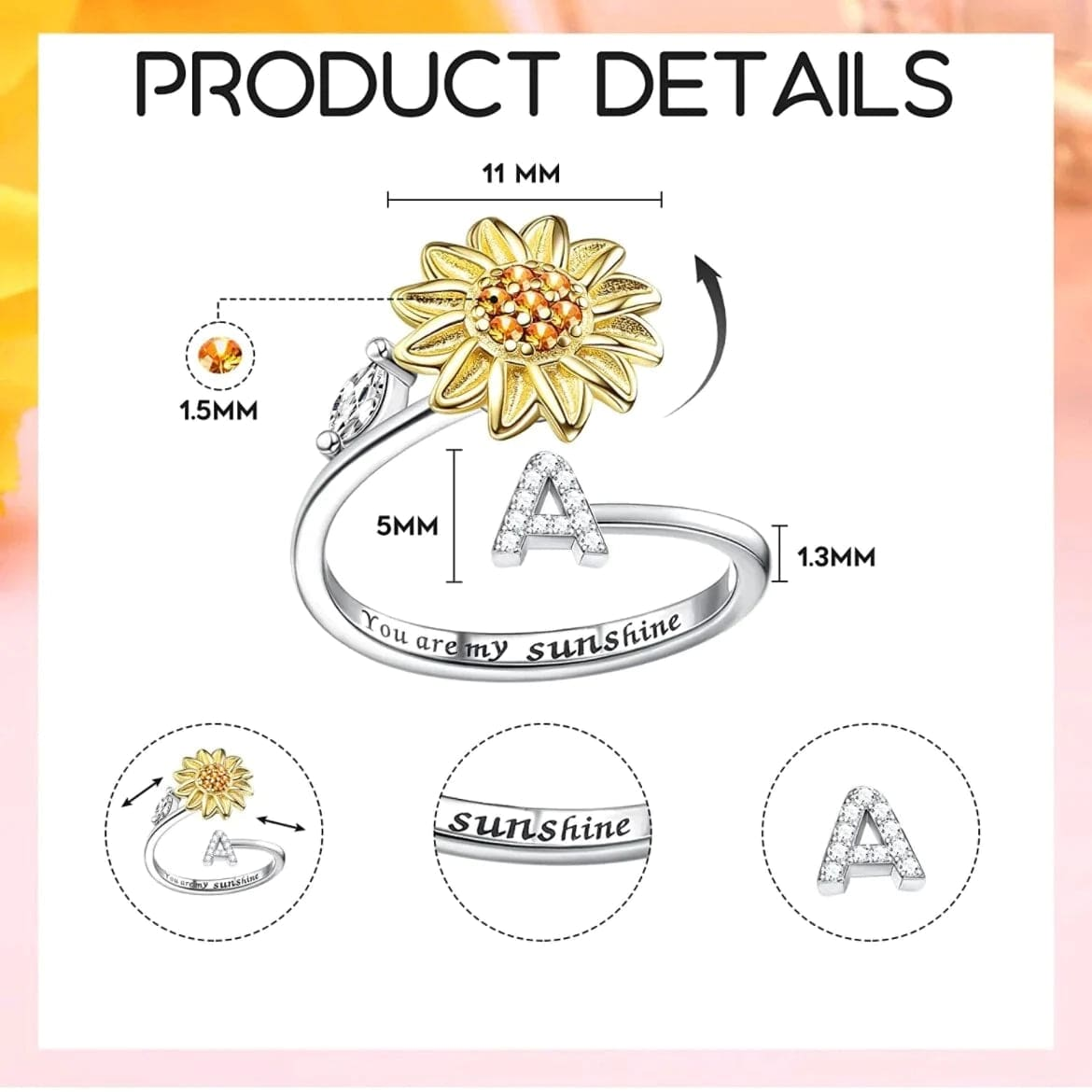 Fifaytech™ Sunflower Spinning Anxiety Ring