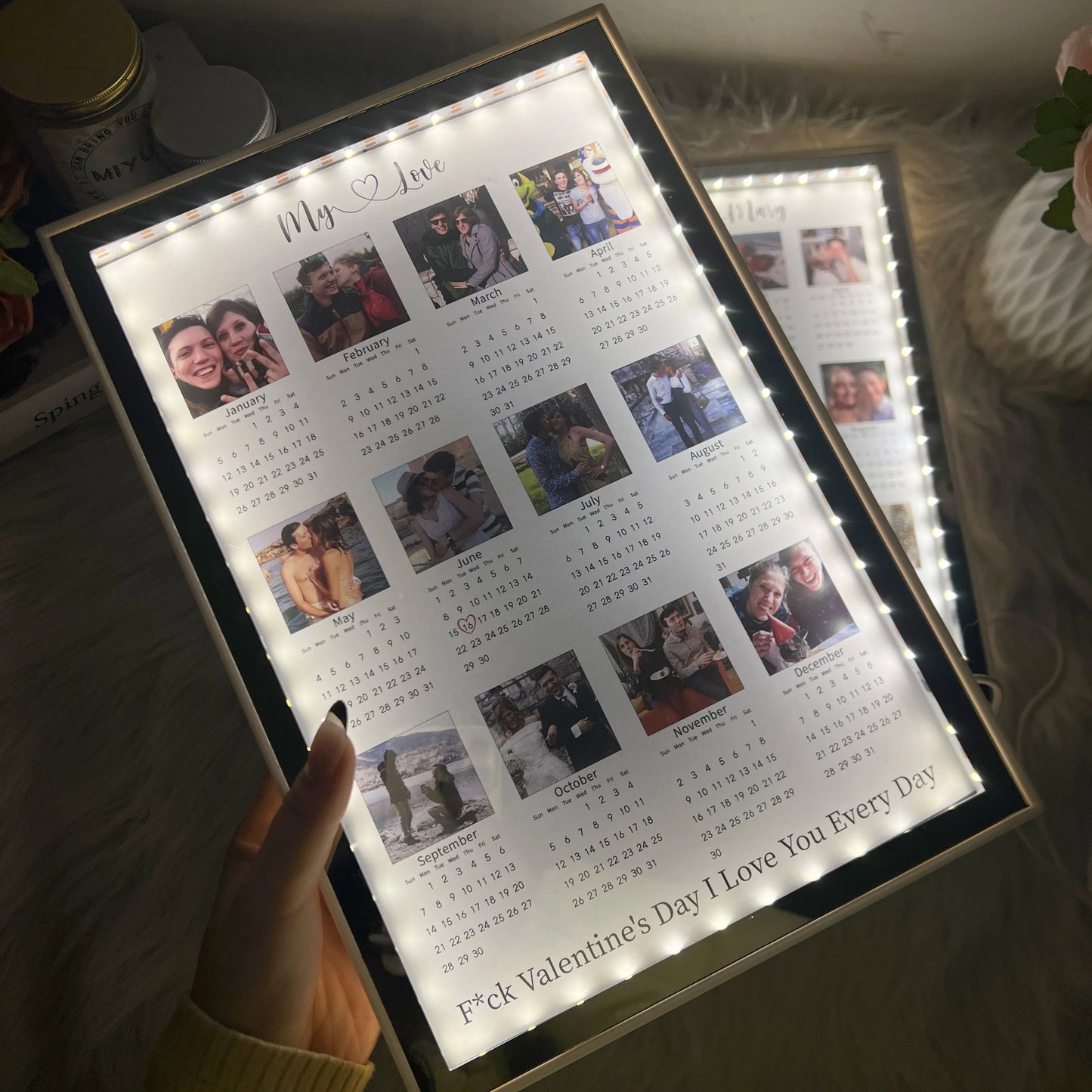 Fifaytech™ Personalized Photo Calendar Mirror Light Box