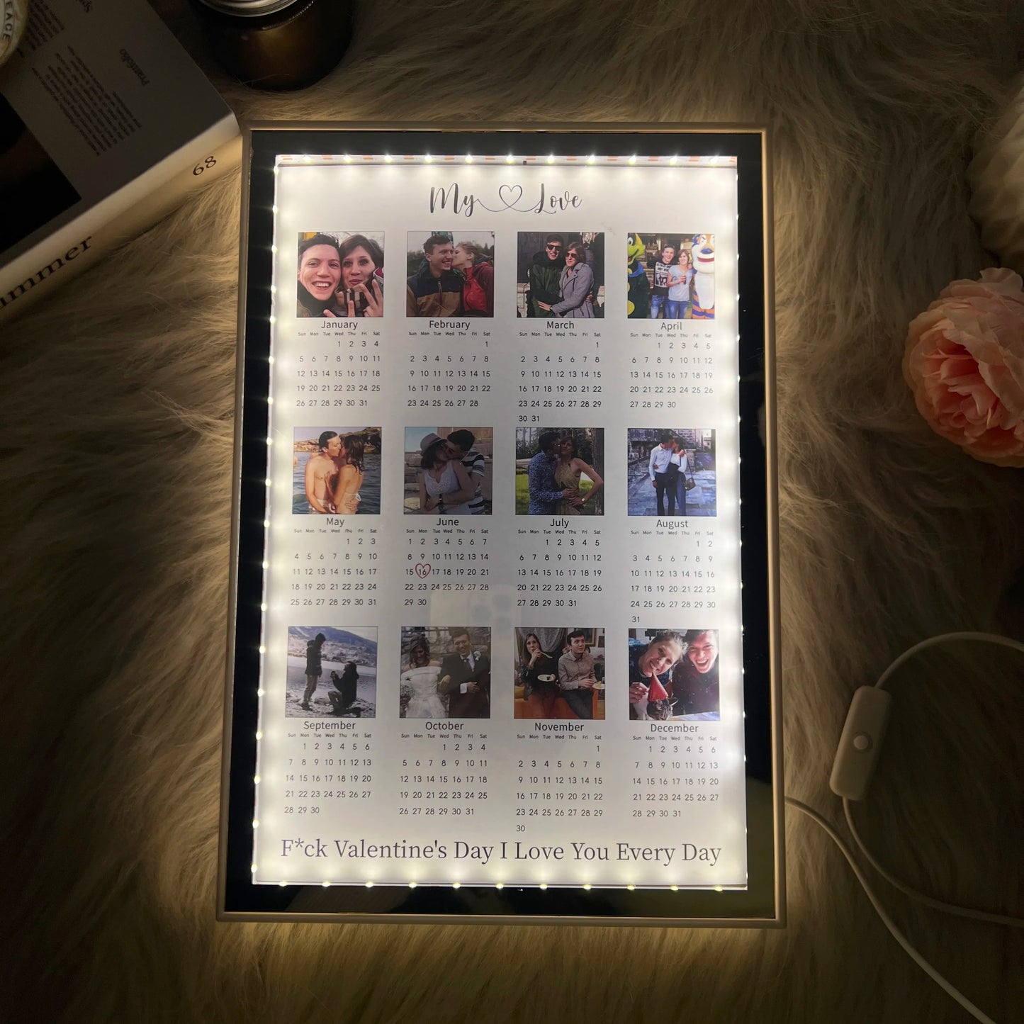 Fifaytech™ Personalized Photo Calendar Mirror Light Box