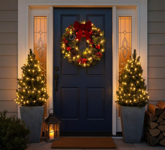 Fairy Glow LED Pinecone Berry Wreath Christmas Door Decor