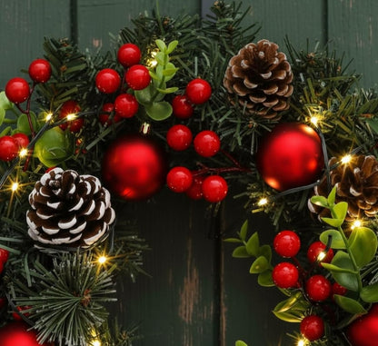 Fairy Glow LED Pinecone Berry Wreath Christmas Door Decor