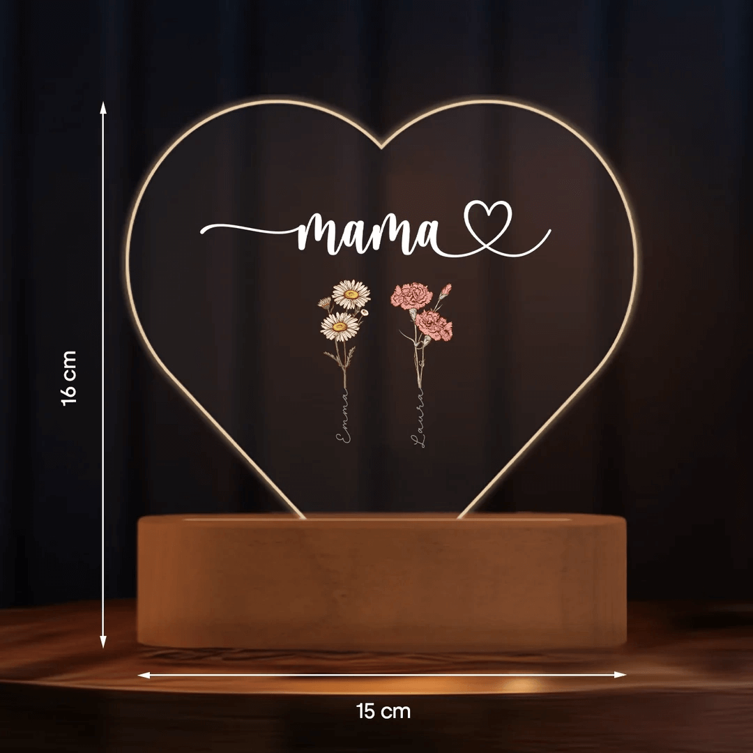 Fifaytech™ Personalized Heart Acrylic Light "Flowers for Mom"