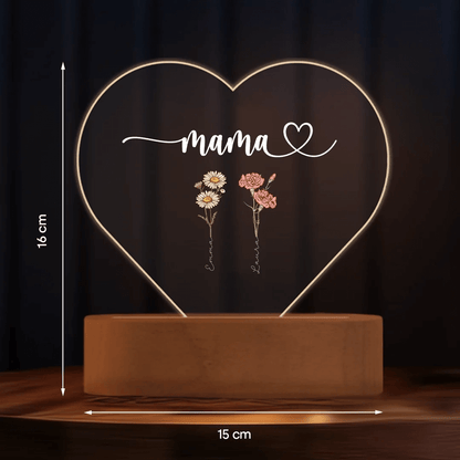Fifaytech™ Personalized Heart Acrylic Light "Flowers for Mom"