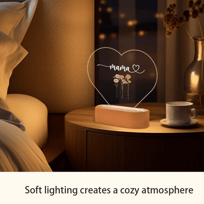 Fifaytech™ Personalized Heart Acrylic Light "Flowers for Mom"