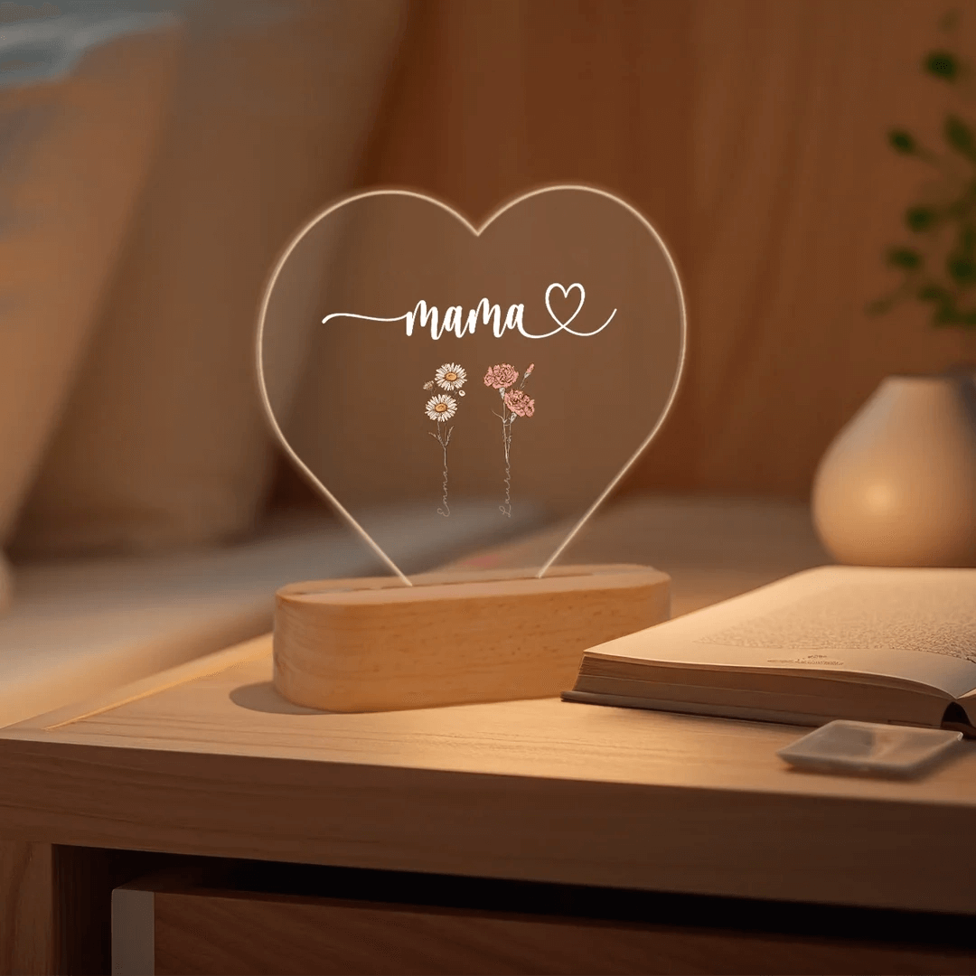 Fifaytech™ Personalized Heart Acrylic Light "Flowers for Mom"
