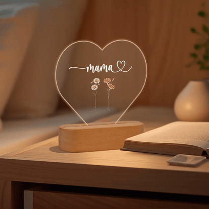 Fifaytech™ Personalized Heart Acrylic Light "Flowers for Mom"