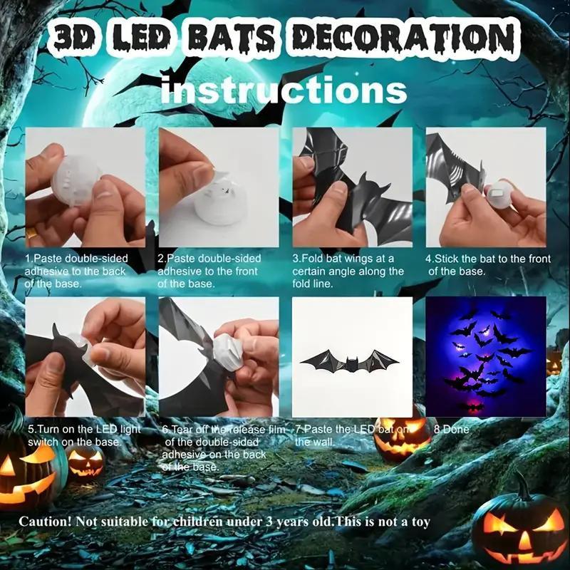 Fifaytech™ Halloween 3D Bat Design LED Decorations 12pcs/24pcs Set