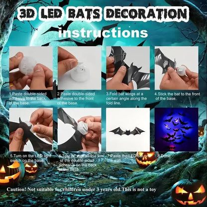 Fifaytech™ Halloween 3D Bat Design LED Decorations 12pcs/24pcs Set