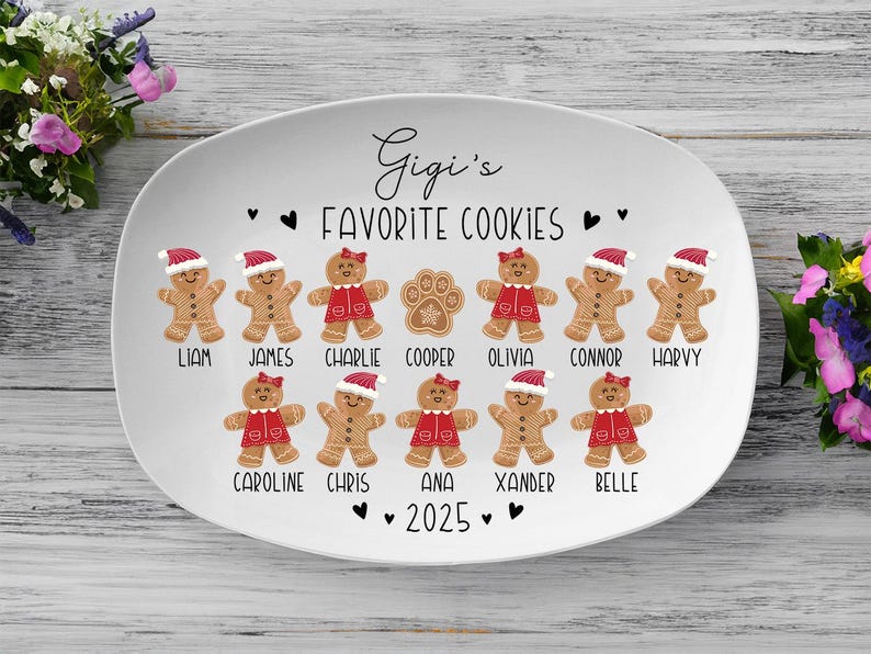 Nana's Cookie Plate: Personalized Gingerbread Christmas Platter with Custom Kid's Name