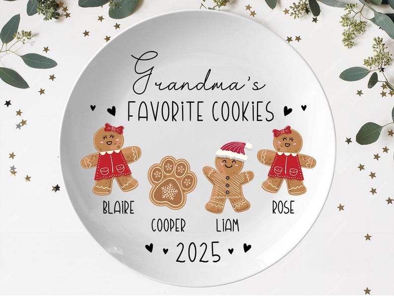 Nana's Cookie Plate: Personalized Gingerbread Christmas Platter with Custom Kid's Name