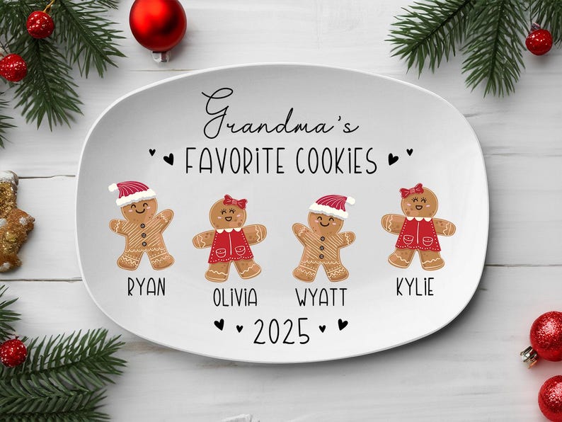 Nana's Cookie Plate: Personalized Gingerbread Christmas Platter with Custom Kid's Name