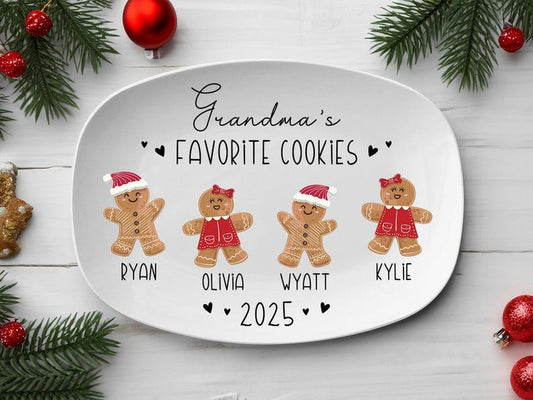 Nana's Cookie Plate: Personalized Gingerbread Christmas Platter with Custom Kid's Name