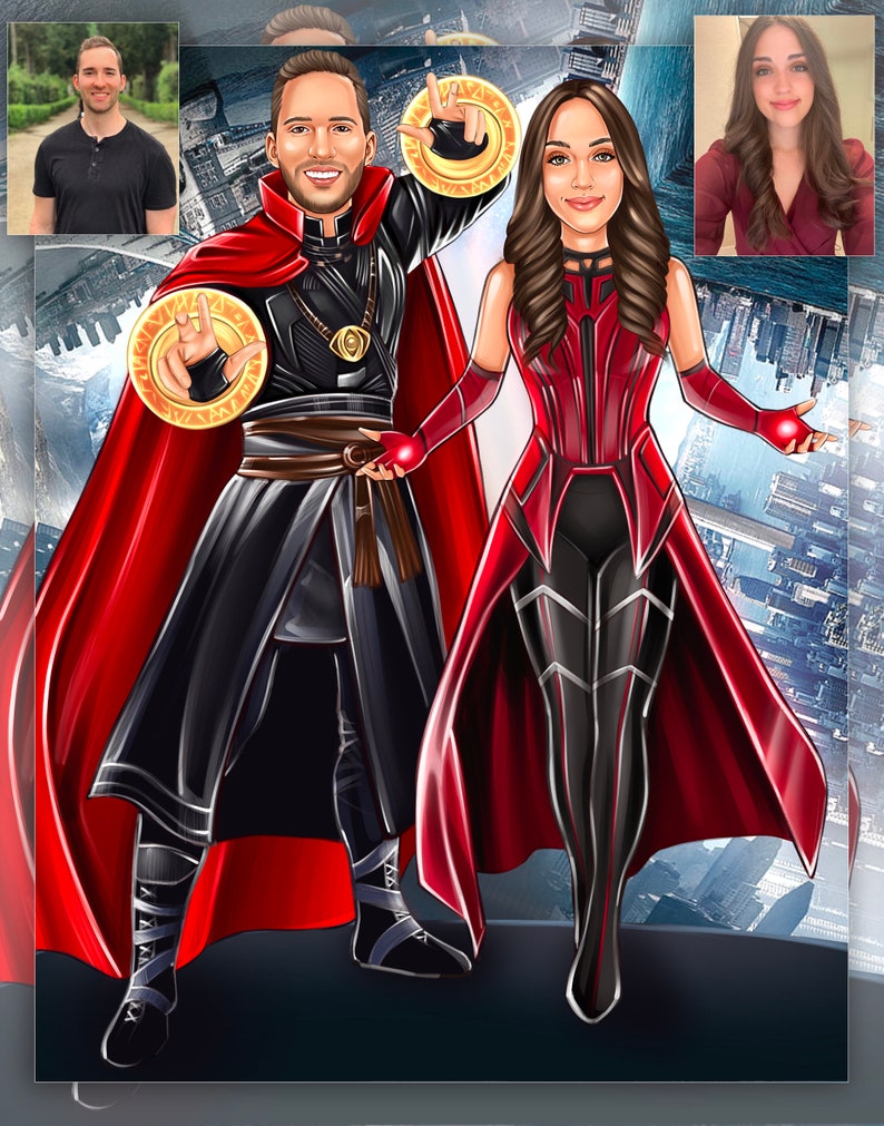 Fifaytech™ Personalized Superhero Couple Portrait