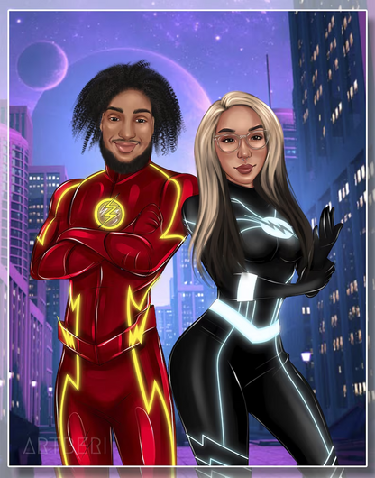 Fifaytech™ Personalized Superhero Couple Portrait