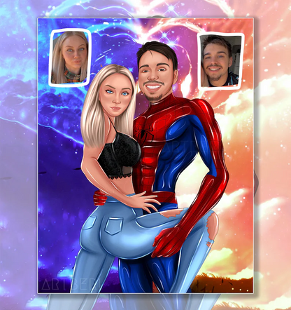 Fifaytech™ Personalized Superhero Couple Portrait