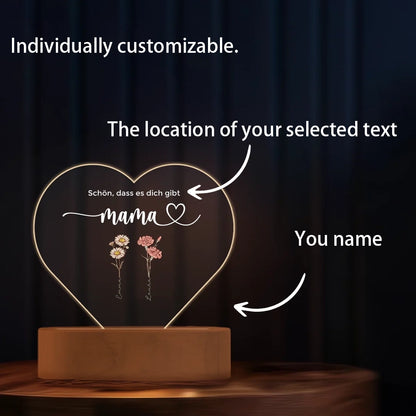 Fifaytech™ Personalized Heart Acrylic Light "Flowers for Mom"