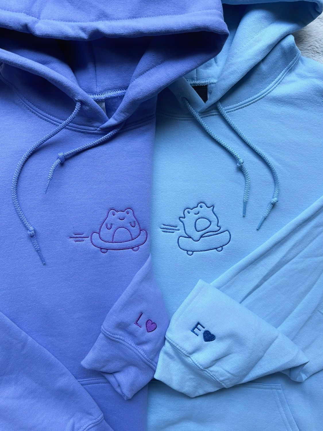 Matching Skater Frogs Embroidery Set for couples & besties