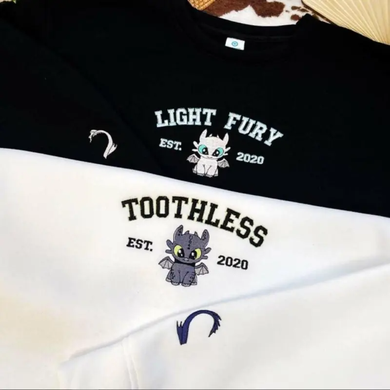 Fifaytech™ Toothless and Light Fury Couple Embroidered Sweatshirt set