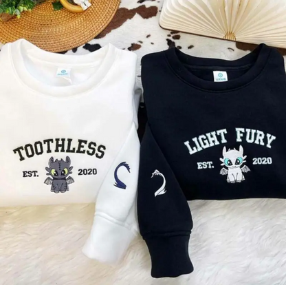 Fifaytech™ Toothless and Light Fury Couple Embroidered Sweatshirt set