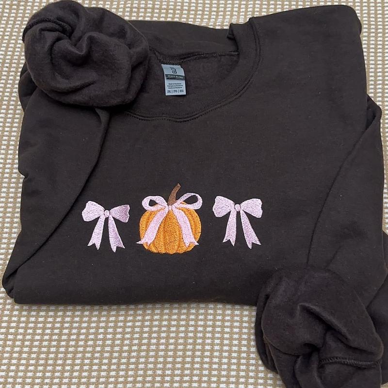 Fifaytech™ Embroidered pumpkin bow sweatshirt