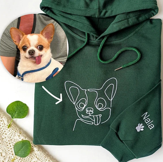 Fifaytech™ Custom Embroidered Hoodie Pet Line Drawing with Pet Portraits