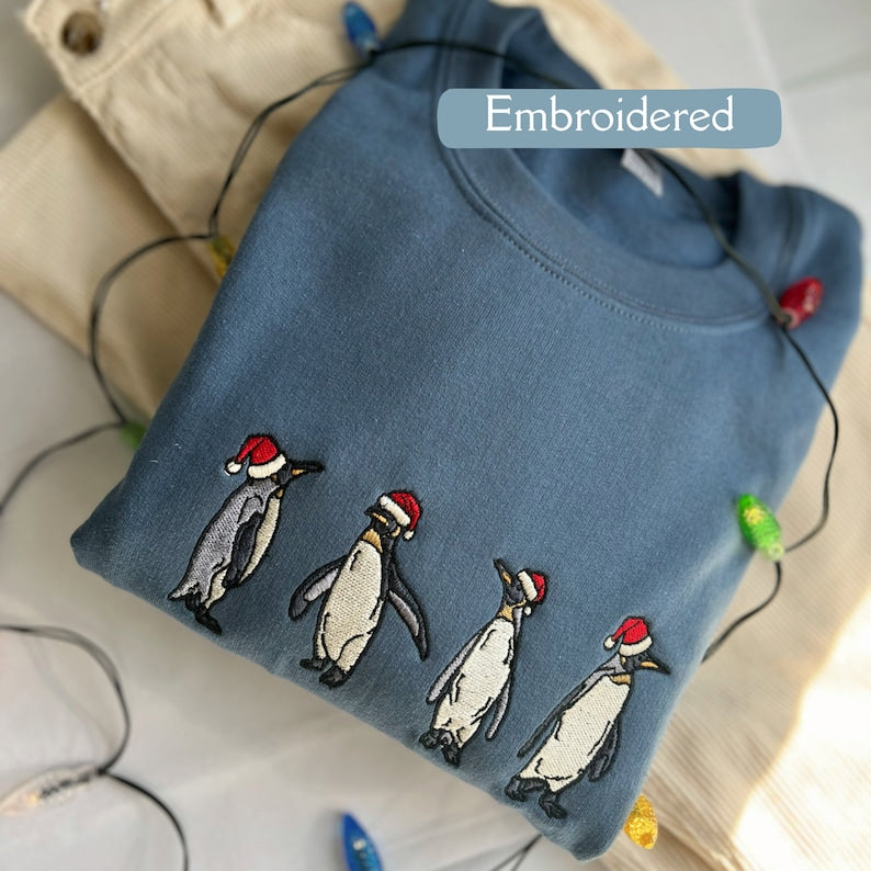 Fifaytech™ Embroidered Santa Hat Penguin Sweatshirt Hoodie