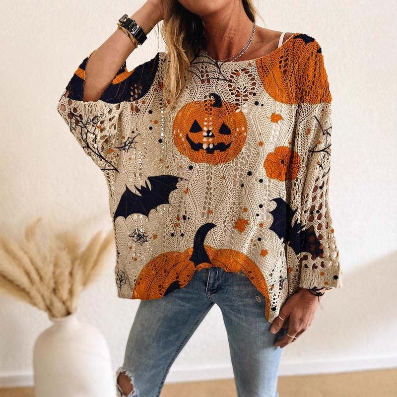 Fifaytech™ Halloween pumpkin print long-sleeved knitted top