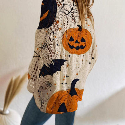 Fifaytech™ Halloween pumpkin print long-sleeved knitted top