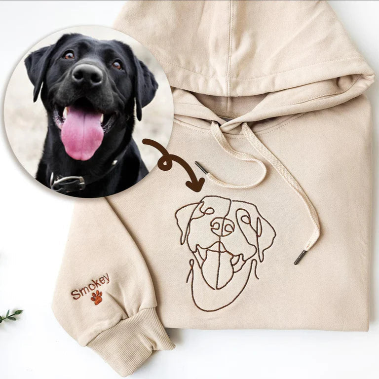 Fifaytech™ Custom Embroidered Hoodie Pet Line Drawing with Pet Portraits