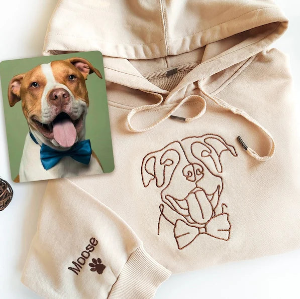 Fifaytech™ Custom Embroidered Hoodie Pet Line Drawing with Pet Portraits
