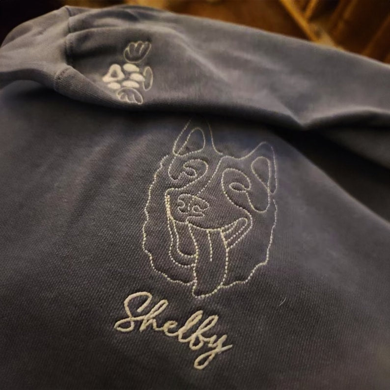 Fifaytech™ Personalized Dog Line Art Embroidered Pet Hoodie