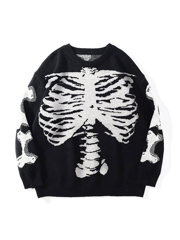 Fifaytech™ Halloween Skeleton Jacquard Black Pullover Sweater